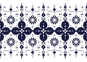 Floral, ethnic fabric seamless pattern, blue and white color, design for cloth, carpet, batik, wallpaper, wrapping etc. © Misterwrongtime