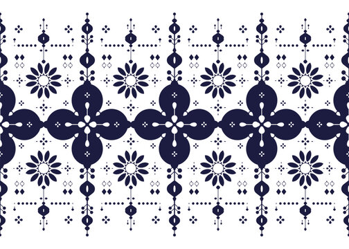 Floral, ethnic fabric seamless pattern, blue and white color, design for cloth, carpet, batik, wallpaper, wrapping etc.