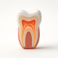 Anatomical model of a human tooth cross section on a white background