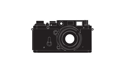 A black and white silhouette of a vintage camera on a plain background silhouette