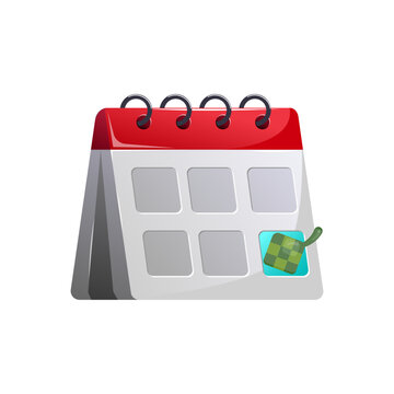 Illustration of a desktop calendar icon with a red ribbon isolated on a white background showing the date of Eid al-Fitr as a reminder of the Eid al-Fitr and Ramadan events.