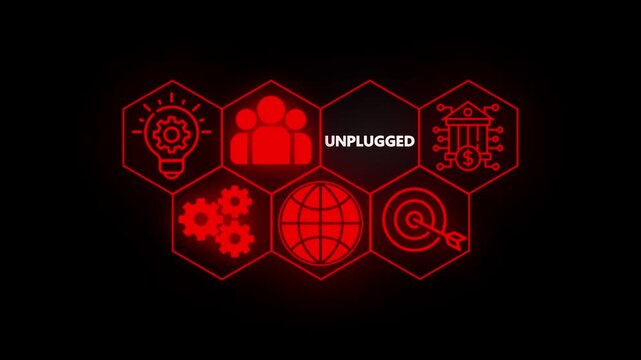 Unplugged concept on Holographic Interface concept. Virtual network connecting service with graphical icons in various, diverse, and industry.
