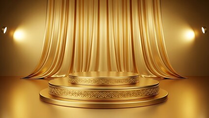 Luxurious golden podium and opulent curtain backdrop for grand events