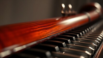 bassoon. A dark wood bassoon with silver keys, showcasing its elegant curves in a close-up view. tutorial guides, club newsletters, designed for sports & leisure club marketing.