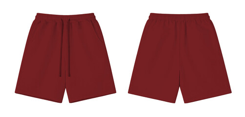 Red Blank Casual Sport Shorts Mockup Front and Back View on Transparent © Drip