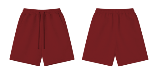 Red Blank Casual Sport Shorts Mockup Front and Back View on Transparent