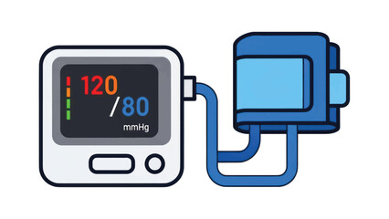 Digital blood pressure monitor with cuff and display for home health tracking.