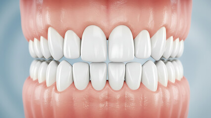 Obraz premium Displaying perfect white teeth alongside swollen gums highlighting gingivitis, emphasizing importance of dental hygiene and the impact of oral health issues on well being, Dental Health / Gum Disease