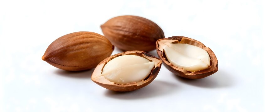 Whole and cracked candlenuts (Aleurites moluccanus) isolated on white background