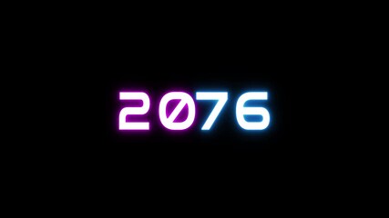 Neon loading new year text animation. Neon counting years. New year 2076 celebration text animation.
