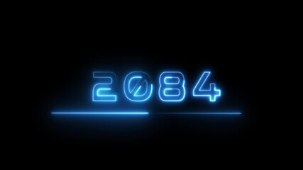 Neon loading new year text animation. Neon counting years. New year 2084 celebration text animation.