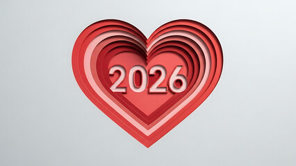 Heartfelt 2026 symbol with layered red heart design