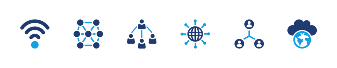 Connectivity icon set. Network connection sharing wireless technology. Solid icon collection.