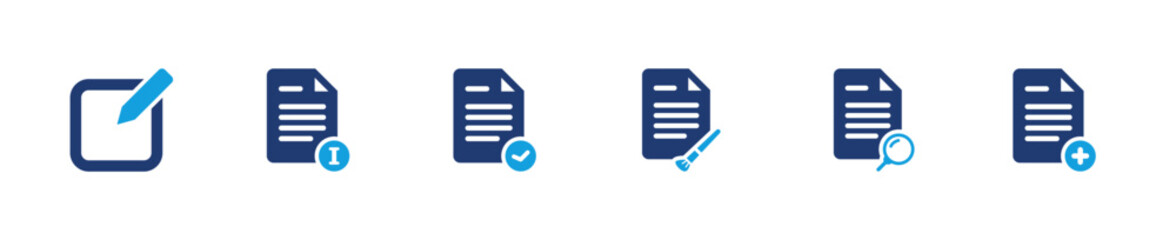 Document edit icon set. File update modify revision management. Solid icon collection
