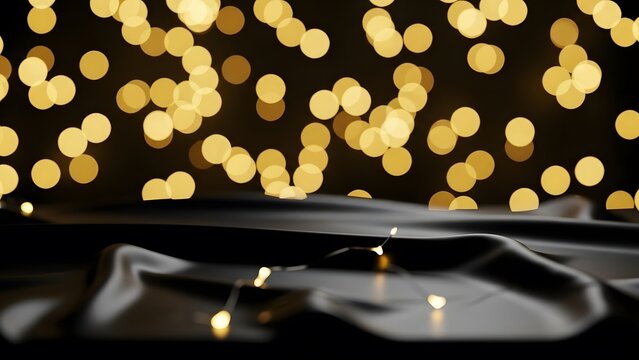 Luxury Gold Bokeh Christmas Lights on Black Fabric