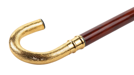 Golden Handle Walking Cane with Red Shaft isolated on a transparent background