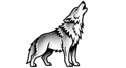 Fototapeta premium Stylized illustration of a wolf howling at the moon.