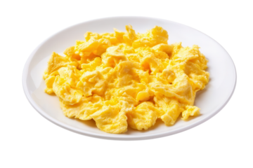 Scrambled Eggs on a White Plate isolated on a transparent background