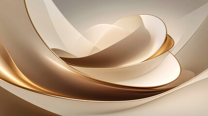   
Abstract digital artwork with flowing beige and gold ribbons, elegant curves, and metallic accents. Ideal for luxury branding, backgrounds, or modern design projects.