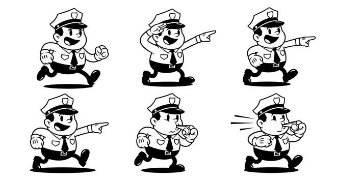 Cartoon Police Officer Character Set In Various Poses.
