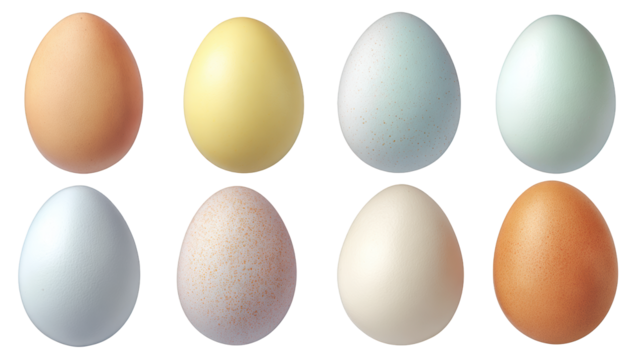 Assorted Eggs in Various Colors and Textures isolated on a transparent background - Powered by Adobe