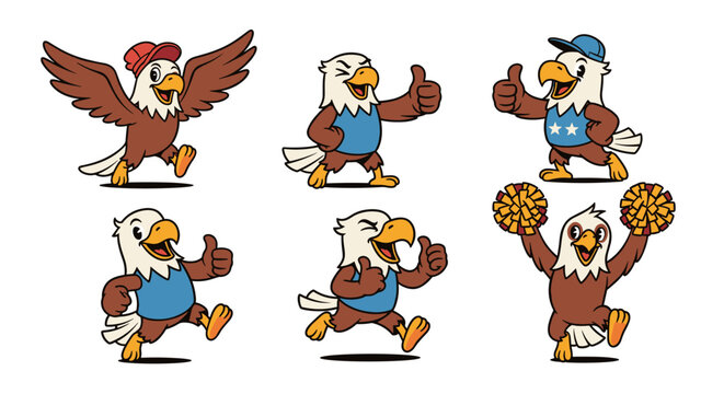 Cartoon Eagle Mascot Character Set Collection.
