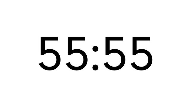 Modern countdown timer from 56 minute to 55 minute on white background suitable for presentations, productivity, educational content, and more