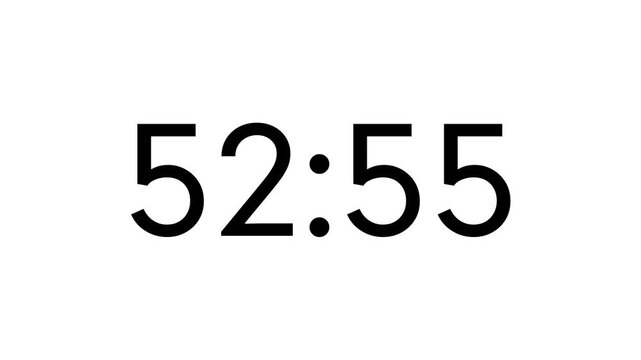 Modern countdown timer from 53 minute to 52 minute on white background suitable for presentations, productivity, educational content, and more