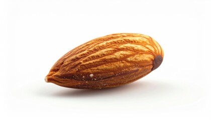 Single organic brown almond nut isolated on white background surface