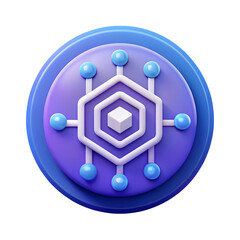 Abstract 3D Network Technology Logo with Connected Nodes for Blockchain Cyber Security and Digital Data Systems on Transparent Background