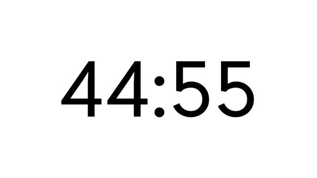 Modern countdown timer from 45 minute to 44 minute on white background suitable for presentations, productivity, educational content, and more