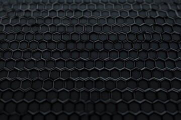 Close-up view of a dark honeycomb hexagonal pattern with a sleek, modern, glossy texture and slight depth effect