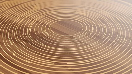 Abstract Golden Circular Light Trails on Dark Wood Texture Background, Tech Concept