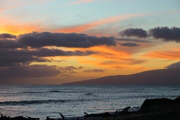 The sun sets on the Hawaiian island of Maui