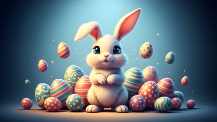 Happy Easter Sunday wishes with adorable Easter bunny and colorful eggs