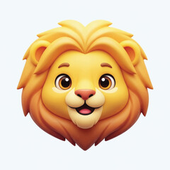 Closeup lion emoji head portrait with bright mane and friendly expression, stylized cartoon animal icon.