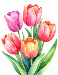 チューリップの花束のイラスト（白背景）