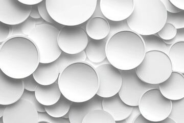 overlapping white circular discs with soft shadows forming a calm minimalist three-dimensional abstract pattern of layered paper-like round shapes