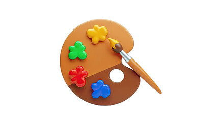 3D Art Palette with Paint and Brush