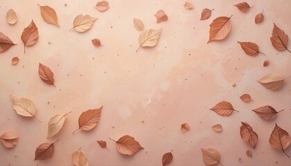 Minimalist Beige Background with Fallen Leaves