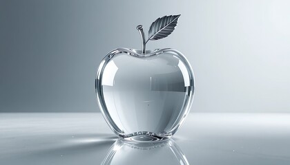 transparent Glass Apple with Soft Lighting on Light Background