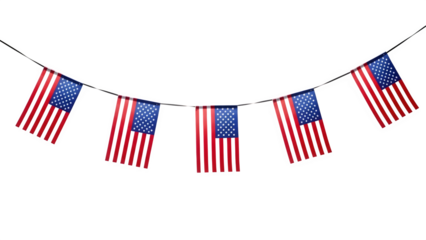 National freedom day american flags banner isolated on transparent background
