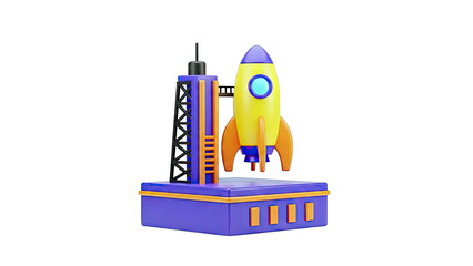 3D Cartoon Rocket on Launchpad