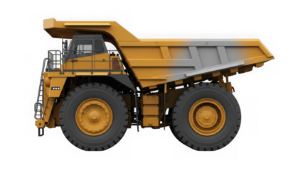 large yellow mining dump truck with big wheels