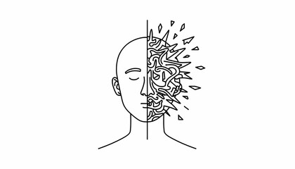 Mindfulness and mental health concept with split head