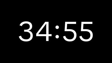 Countdown digital timer from 35 minute to 34 minute on black background