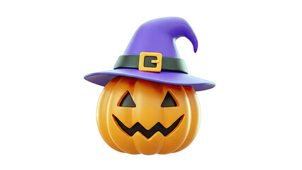 3D Halloween Pumpkin with Purple Witch Hat