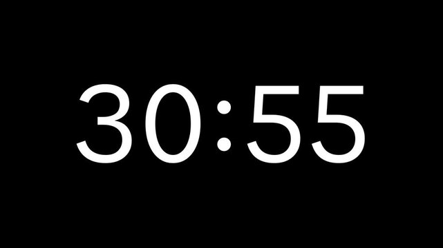 Countdown digital timer from 31 minute to 30 minute on black background 