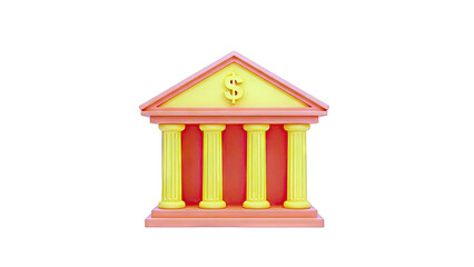 3D Render of a Cartoon Bank Building with Dollar Symbol