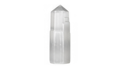 Selenite crystal tower on white background